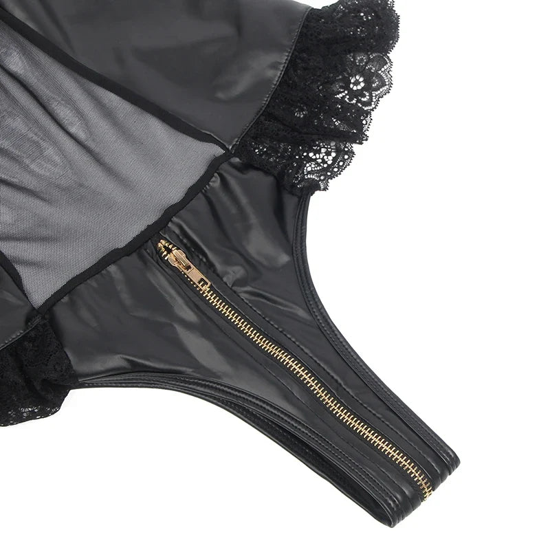 Faux Leather Lace Bodysuit