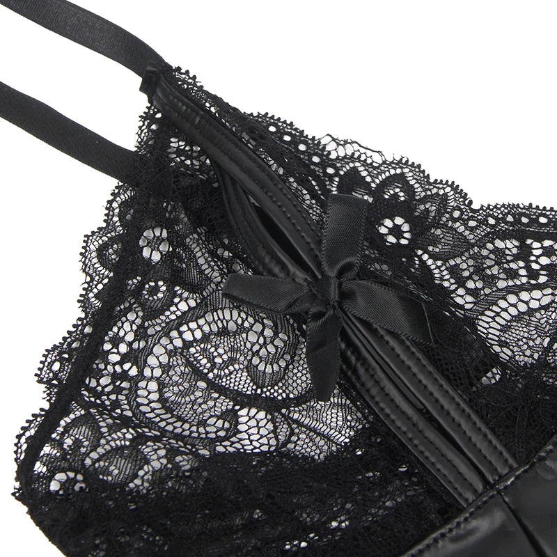 Faux Leather Lace Bodysuit
