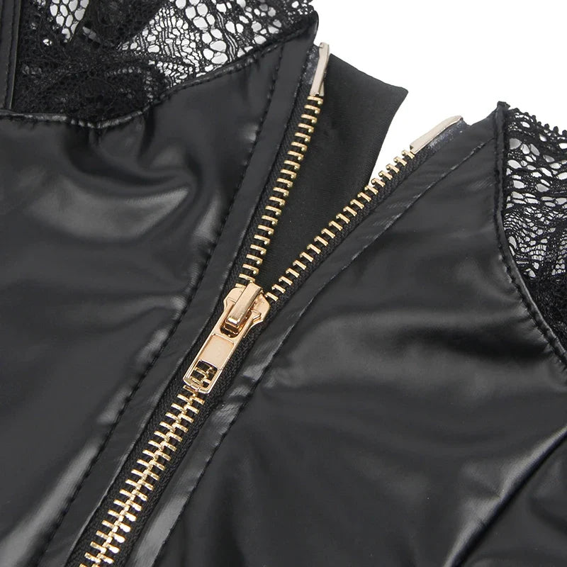 Faux Leather Lace Bodysuit