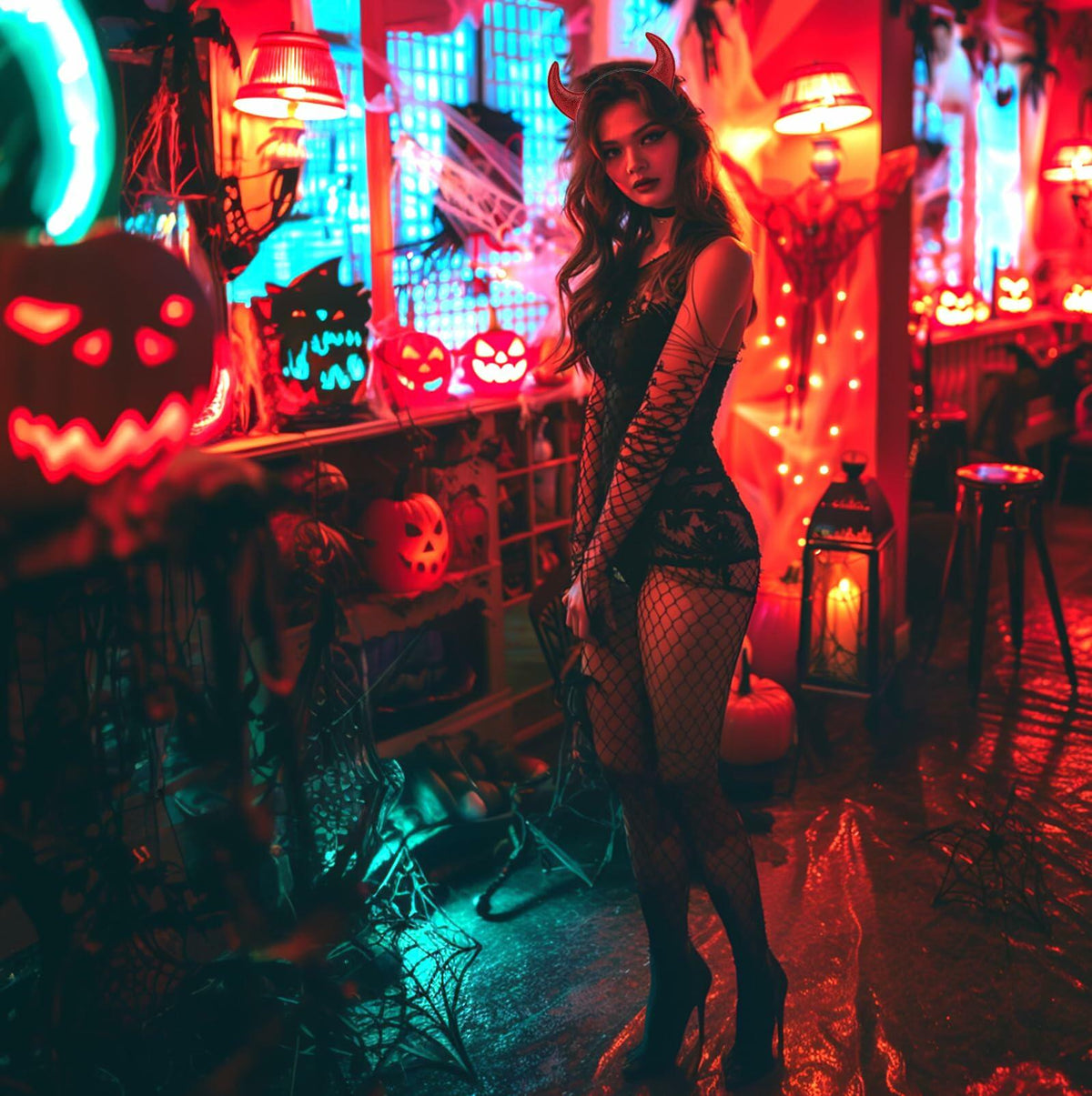 Devil Horns & Fishnet Set